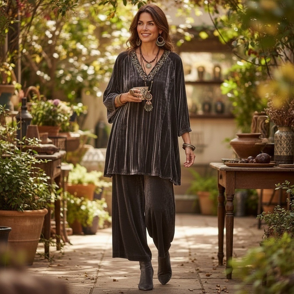 Chicos Dark Brown Velvet Women's Tunic Size L